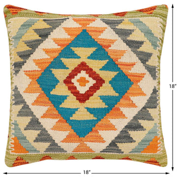 handmade Traditional Pillow Rust Blue Hand-Woven SQUARE 100% WOOL Hand woven turkish pillow2' x 2'